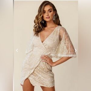 Selfie Leslie Lady Luck Cape Sleeve Dress Champaign Glitter